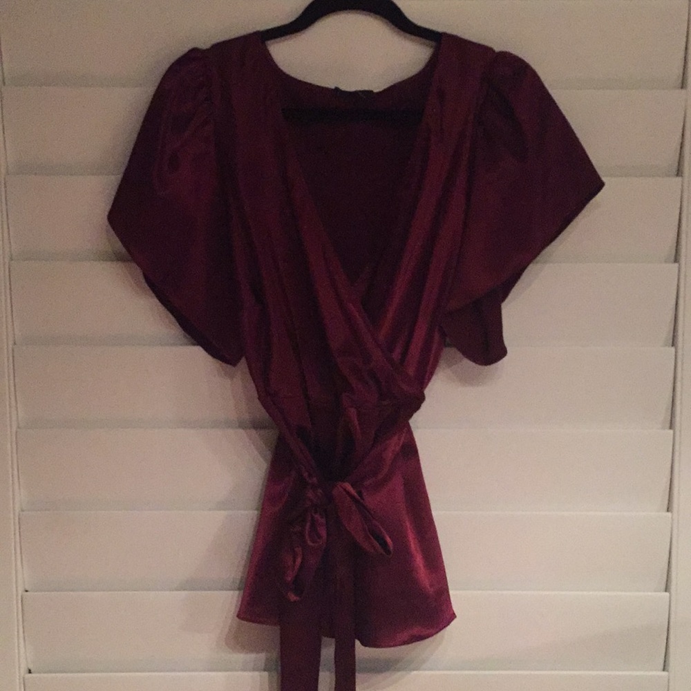 Burgundy Wrap Style Blouse by Daisy Fuentes